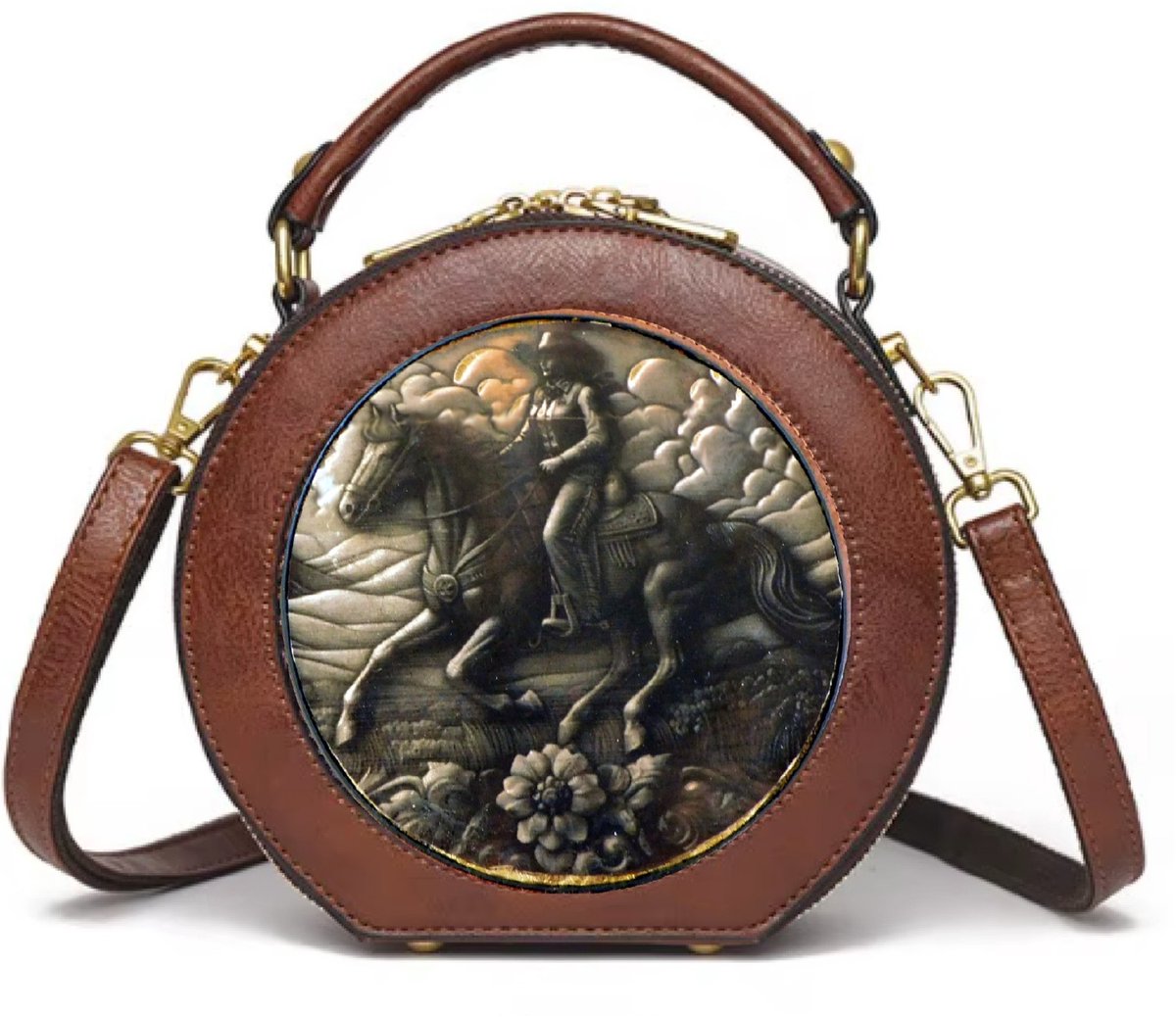 Elegante - Western Canteen bag - Model met paard en Amazone - Maat 20 X 19 X 9 cm - Extra schouderriem