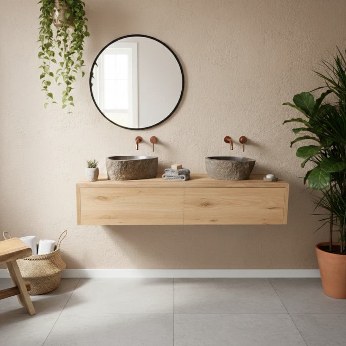 Eiken Badmeubel Stavanger – Zwevend Massief Eiken – 100 t/m 200 cm Maatwerk