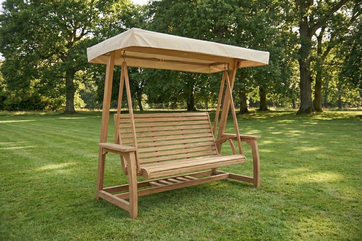 Teak Schommelbank | Zitting 150 breed | 3 Persoons | Met Zonnedak