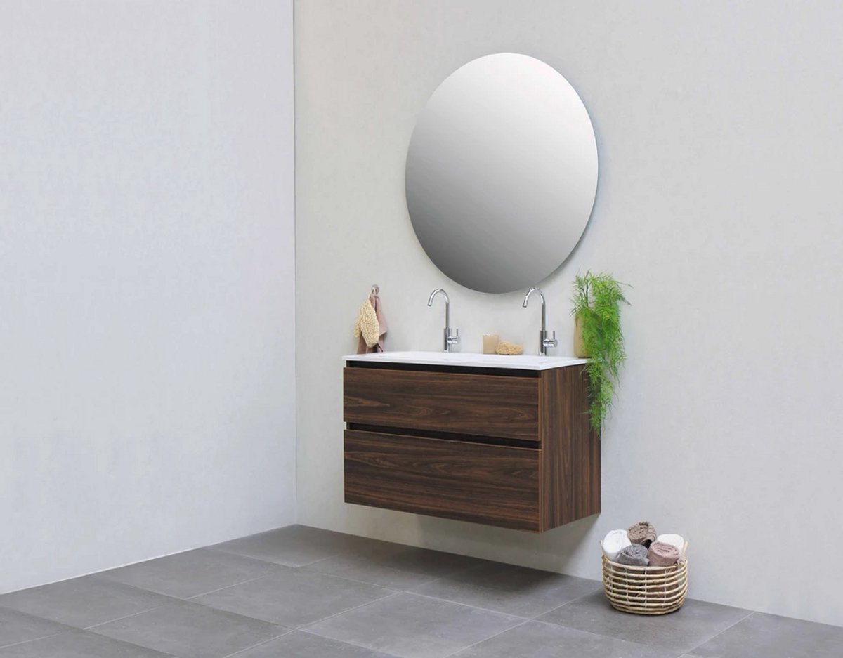 Wastafel polystone Elegant 80x46x2 | Glans wit Onderkast 1 laden symmetrisch verticaal gefreesd | 80x46x52