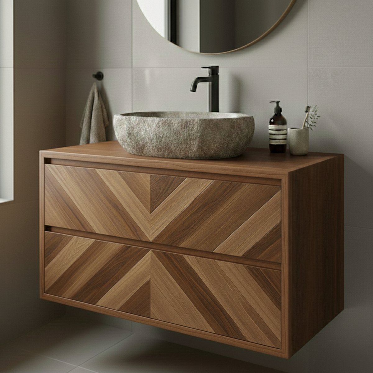 SOLID V-Line | Massief Eiken Badkamermeubel – Walnut & Walnut Dark Edition