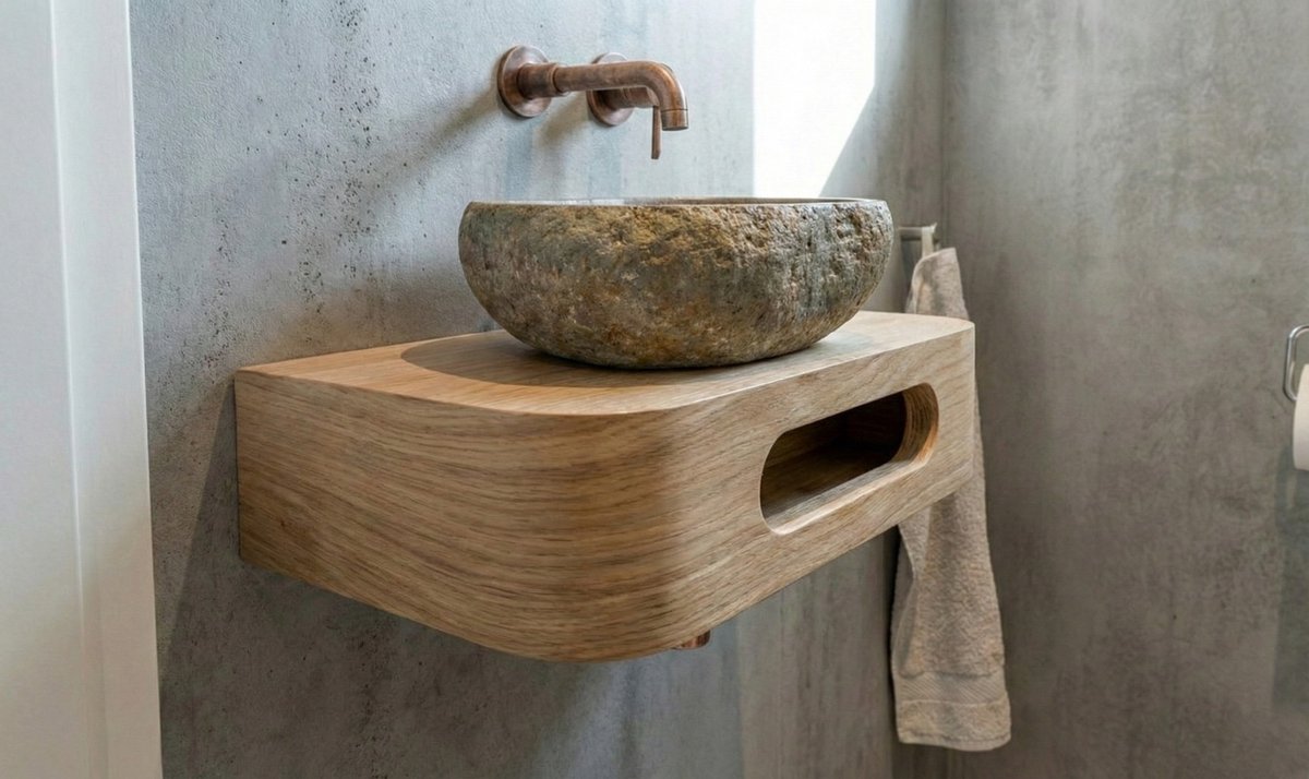 Sophia Toilet Wastafel Massief Eiken (Betaalbaar Maatwerk)