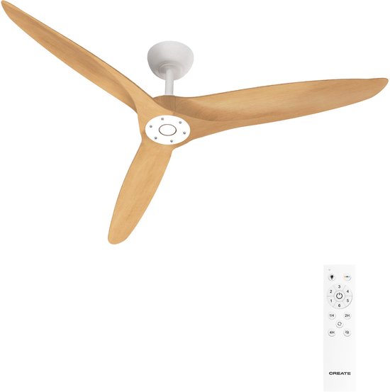 Plafondventilator 40W stil Ø152 cm hout wit licht hout zomer winter functie timer afstandsbediening