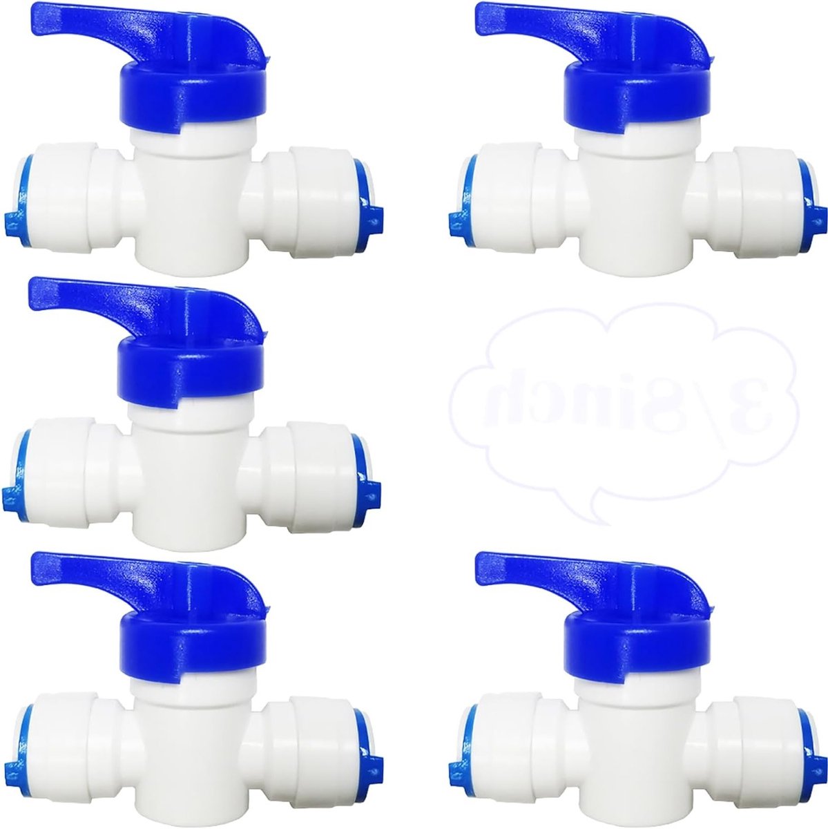 Inline Kraan met Afsluitklep en Isolatieklep voor 3/8 Inch Waterleiding, Geschikt voor RO Waterfilters en Koelkast Slangen (Verpakking van 5)
