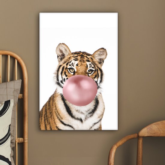 Toile peinture enfants - Tigre - Animaux - Bubble gum - Garçon - Fille - Enfant - Décoration murale filles - Décoration murale garçons - 40x60 cm