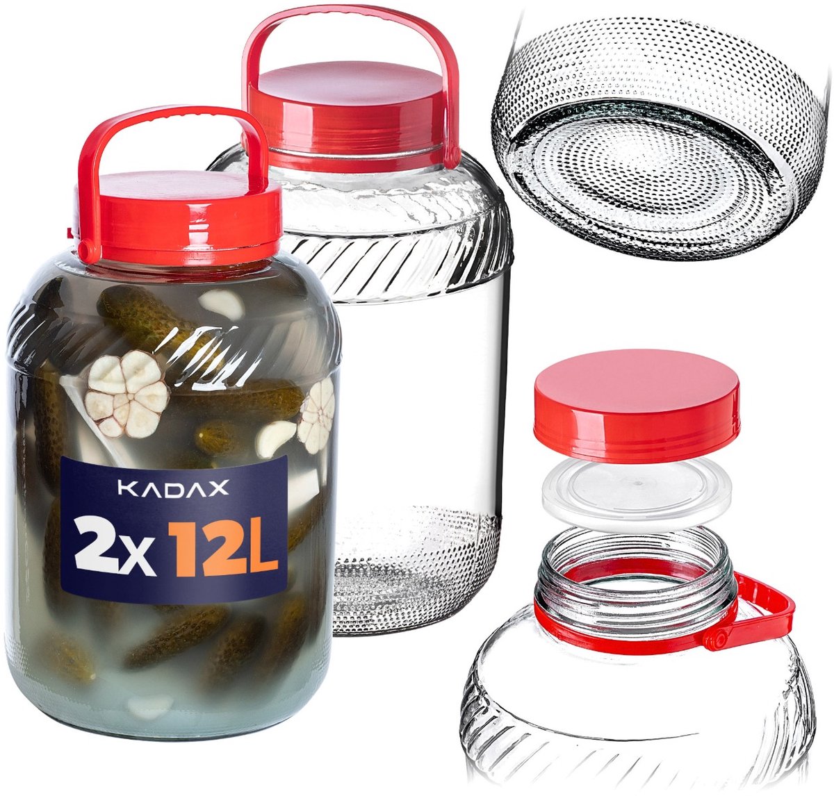 KADAX-pot Glazen pot 12L met dop en handvat voor het inleggen van kool Pakket 2
