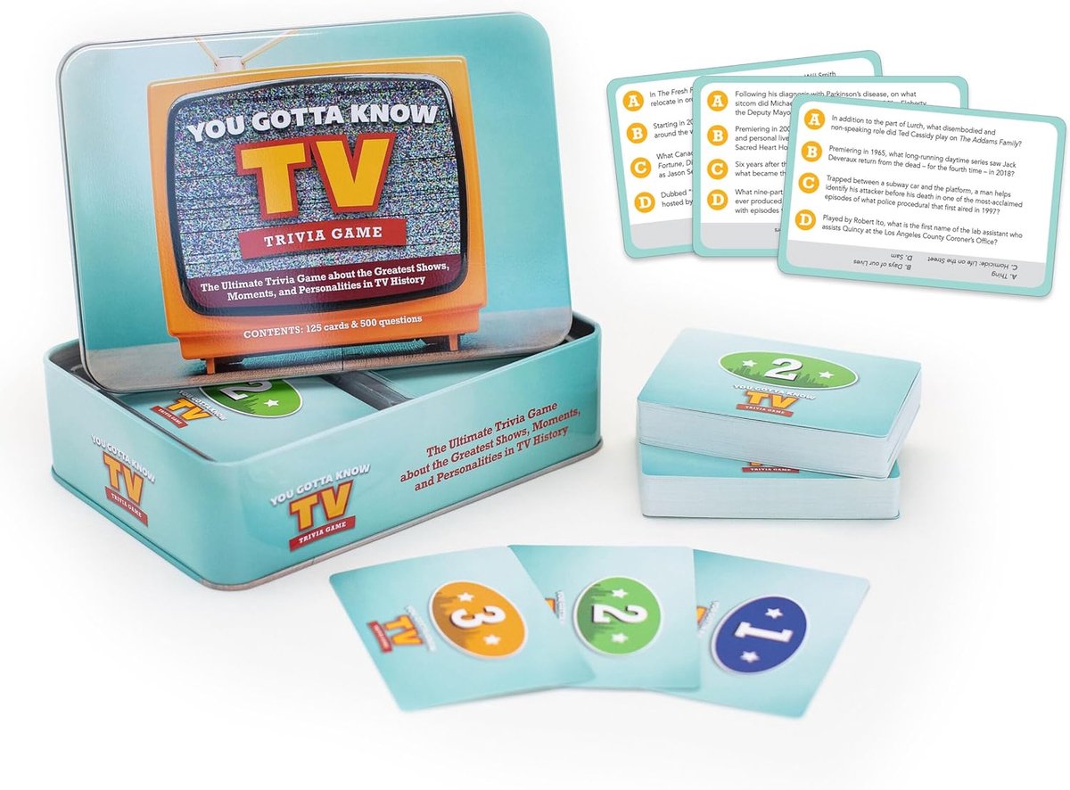 Trivia Spel - Quiz Spel - TV Kijken - 500 Iconische Vragen - 12 x 17 x 4.5 cm - Blauw