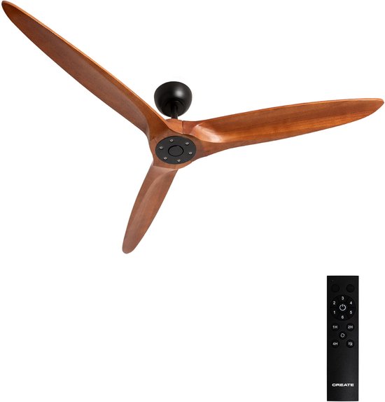 Plafondventilator 40W stil 152 cm hout zwart/donker hout zomer-winterfunctie timer afstandsbediening