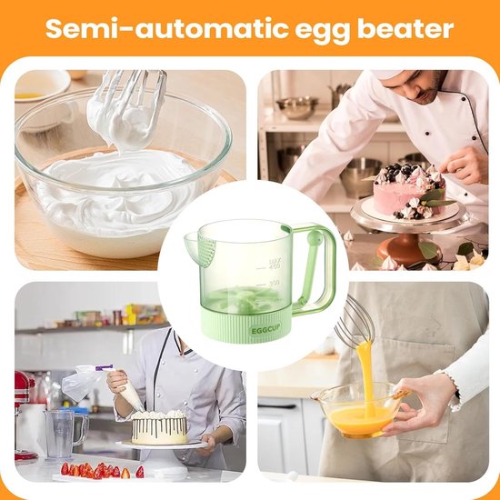 Eierklopper met Beker - Semi-automatische Mixer - Bakken en Koken - Ergonomische Handgreep - 18.5cm Hoog - Groen — afbeelding 4