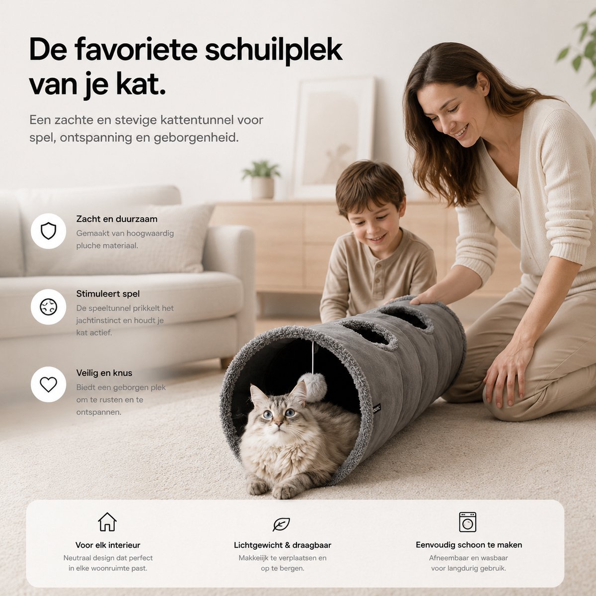 BOTC Kattentunnel - Speeltunnel Voor Dieren - Tunnel Kat - Kattenhuis - Speeltunnel kat - Grijs — afbeelding 6