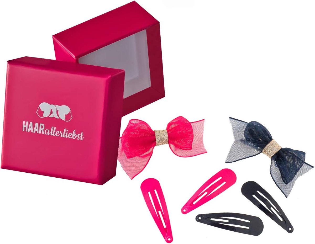Haarspelden en Elastiekset - Kinder Haaraccessoires - Dagelijks Gebruik - Inclusief Opbergdoosje - 55 cm - Roze Blauw