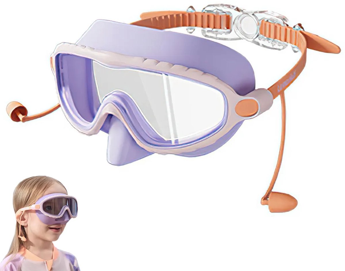 Duikbril Geschikt voor kinderen, zwembril Geschikt voor kinderen, met neusbeschermer en oordopjes, 180° panoramisch zicht, waterdicht, anti-condens, UV-bescherming, geschikt Geschikt voor kinderen van 4-13 jaar.