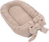 Soosie Teddy Bow Babynestje – Zacht Teddy Babynest met Uitneembaar Matras en Decoratieve Strik – Beige