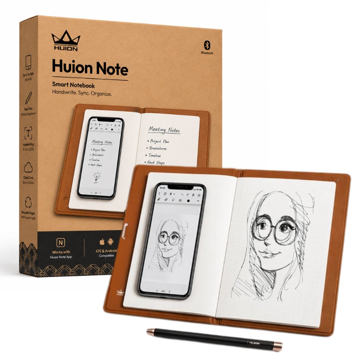 HUION - Smart Notebook - Digitaal notitieblok met Bluetooth 5.0 , voor schrijven en schetsen, compatibel met alle grote merken