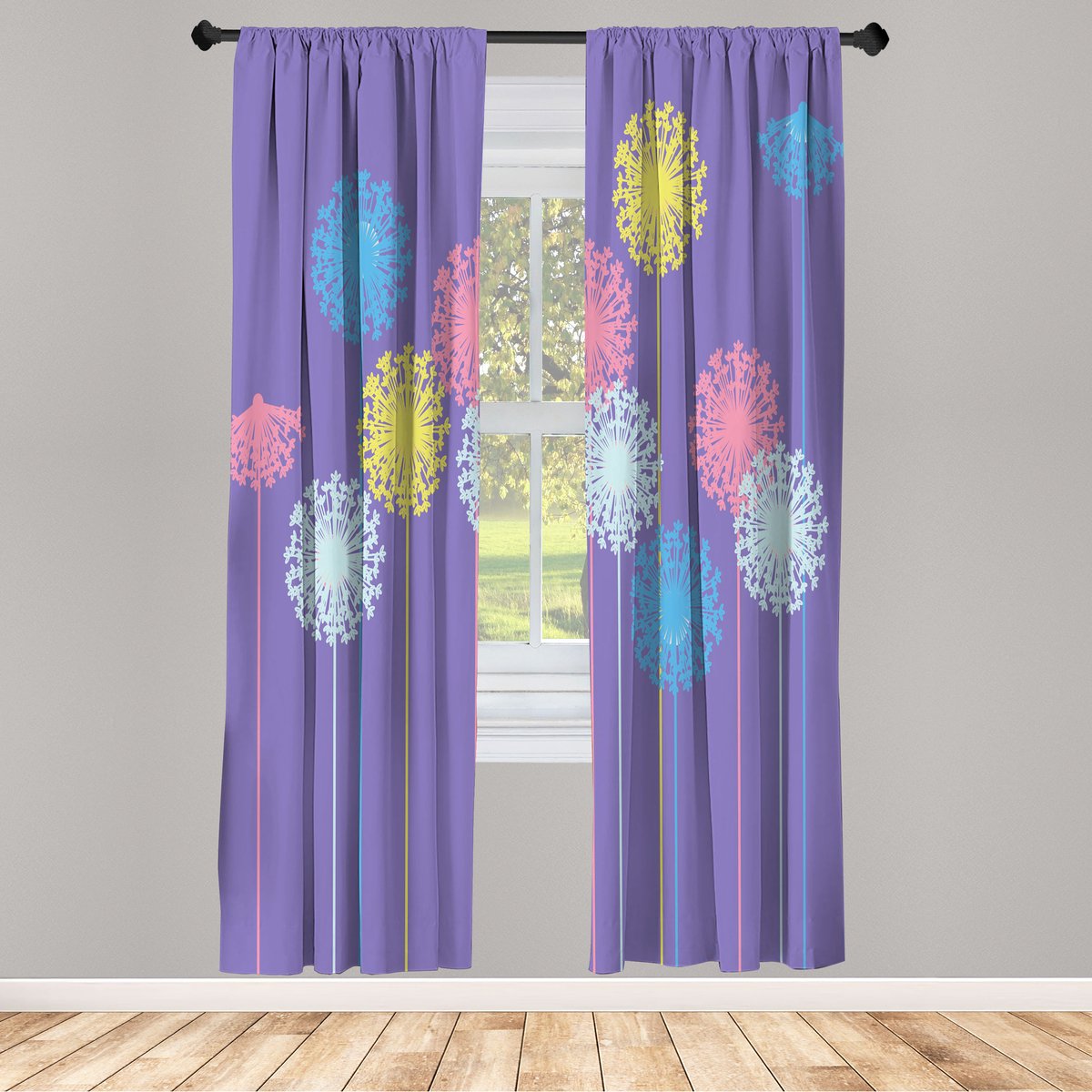 ABAKUHAUS Paardenbloemgordijnen, Set van 2 Panelen voor Woonkamer en Slaapkamer, 150 cm x 175 cm, Violet