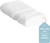 HUSH Living Badhanddoek - per stuk - 70×140 cm - 100% katoen - zware kwaliteit 500g/m2 - stijlvol boord en ophanglus -wit