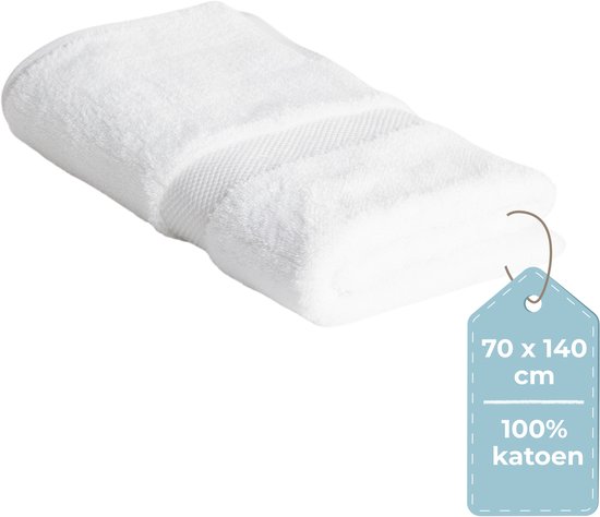 HUSH Living Badhanddoek - per stuk - 70×140 cm - 100% katoen - zware kwaliteit 500g/m2 - stijlvol boord en ophanglus -wit