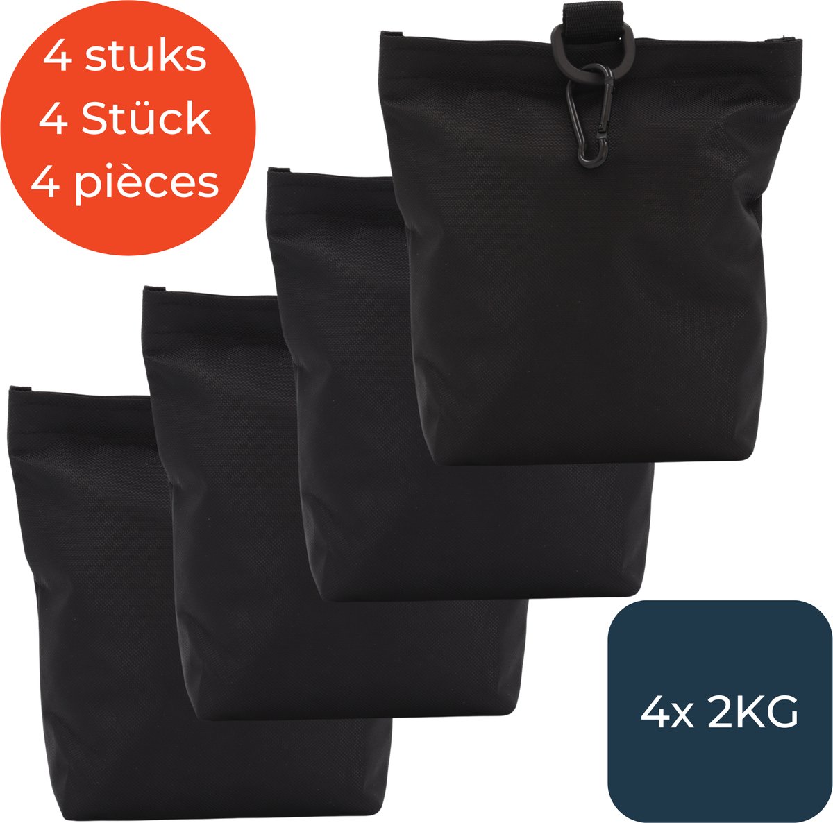 Zandzakjes Zwart - Set van 4 stuks x 2KG | Met karabijnhaak | Verzwaring | Vermijd wegwaaien