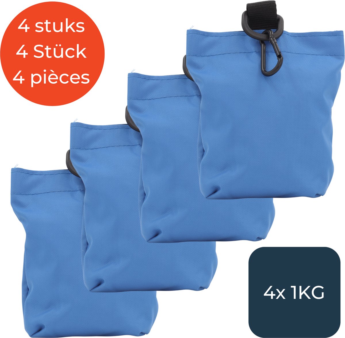 Zandzakjes Blauw - Set van 4 stuks x 1KG | Met karabijnhaak | Verzwaring | Vermijd wegwaaien
