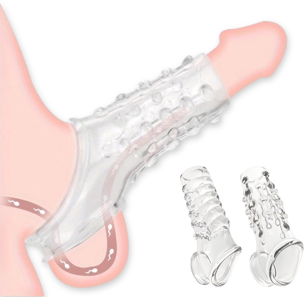 Quick Relief Transparant Sleeve™ - Penis Sleeve - Set van 2 Penis Sleeves - Verlengend - Verdikkend - Extra Stimulatie - Cockring - Transparant