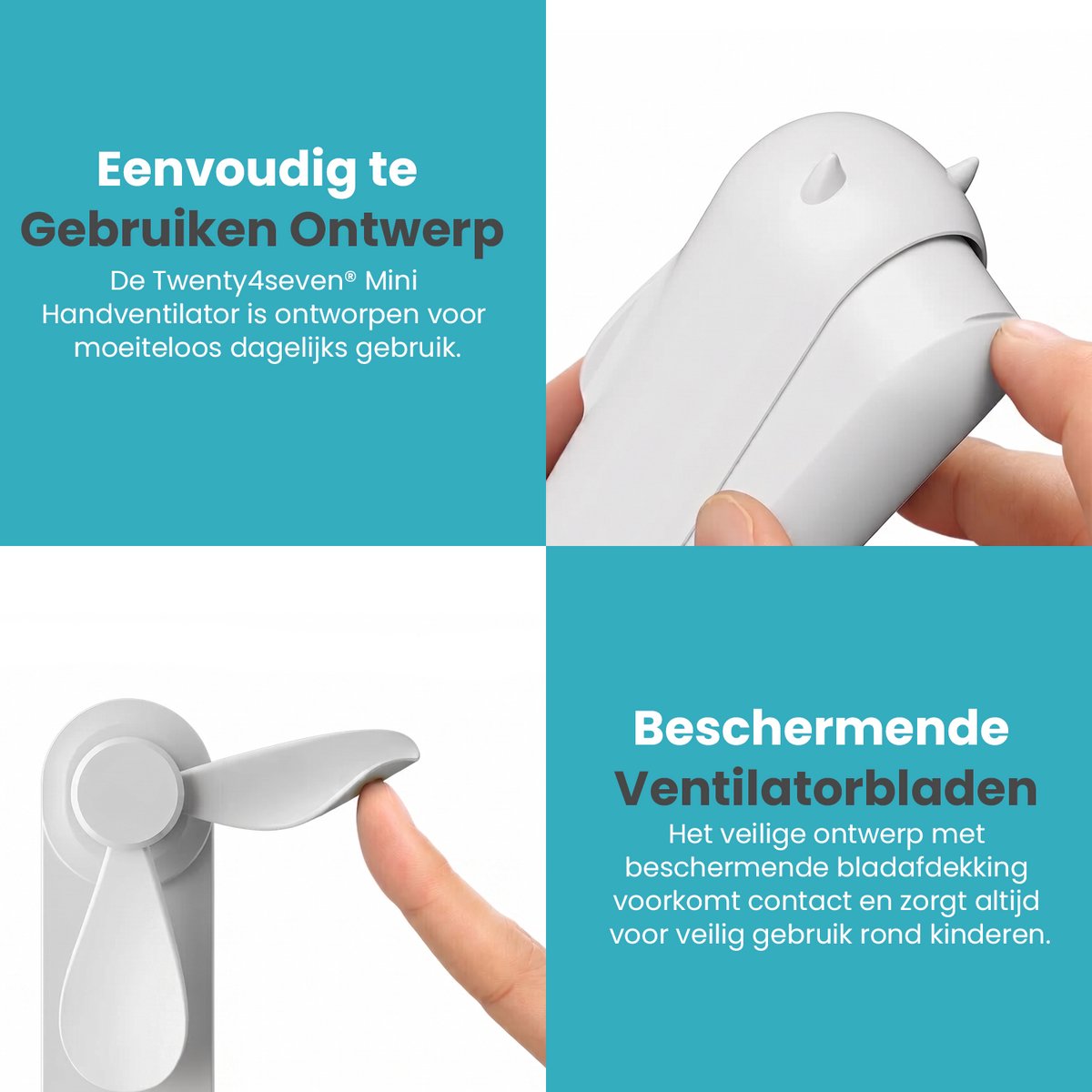 Twenty4seven® Mini Handventilator met Spiegeltje en Zaklamp - Draagbare Ventilator Oplaadbaar - Waaier Handwaaier - Tafelventilator Draadloos Wit - Hand Fan met 3 standen — afbeelding 6
