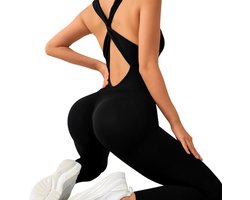 Trendy bodysuit sportkleding voor vrouwen - Gym jumpsuit, naadloze sportkleding, yogakleding, fitness overalls & leggings - Dames sportkleding kopen - Zwart - Maat S