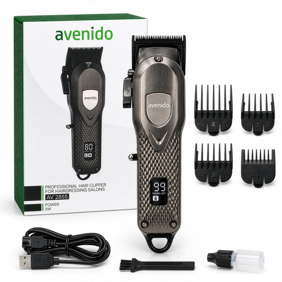 Avenido Professionele Tondeuse Mannen – Tondeuse Hoofdhaar – Haartrimmer – Scheerapparaat Mannen – Draadloze Trimmer – USB Tondeuse – Keramisch Mes – LED Display