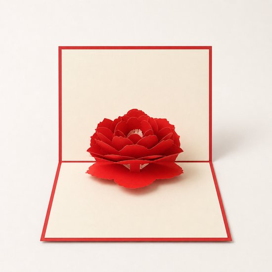 Paperbloom 3D Pop-up Roos Kaart – Luxe Rode Bloemen Wenskaart – Romantische Kaart voor Verjaardag, Liefde, Moederdag en Valentijn