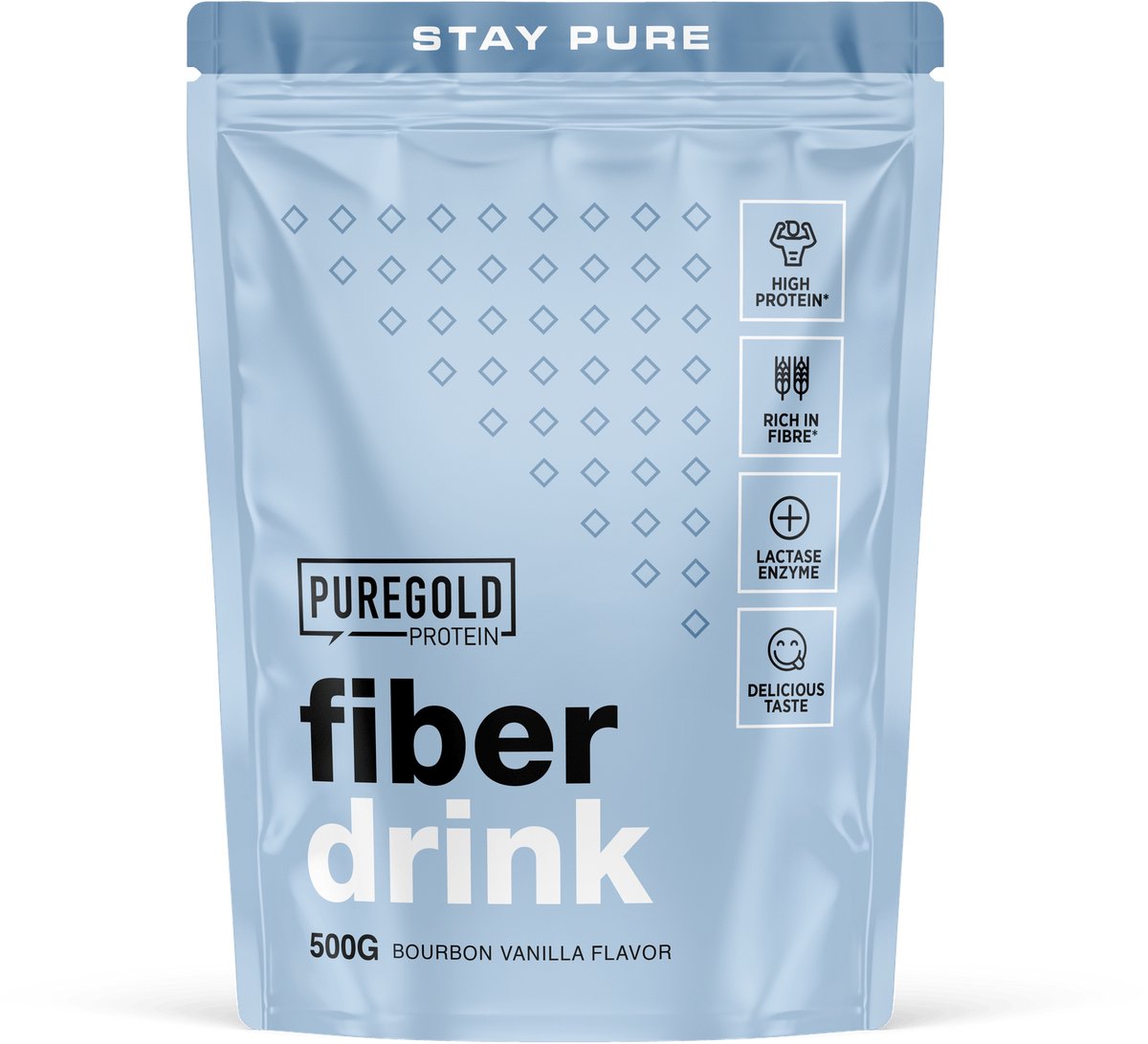 Pure Gold Fiber Drink – Eiwit- & Vezelshake – 500g – 10 Porties – Wei-eiwit met Psyllium, Inuline & Lactase – Hoog Eiwitgehalte & Vezelrijk – Bourbon Vanille