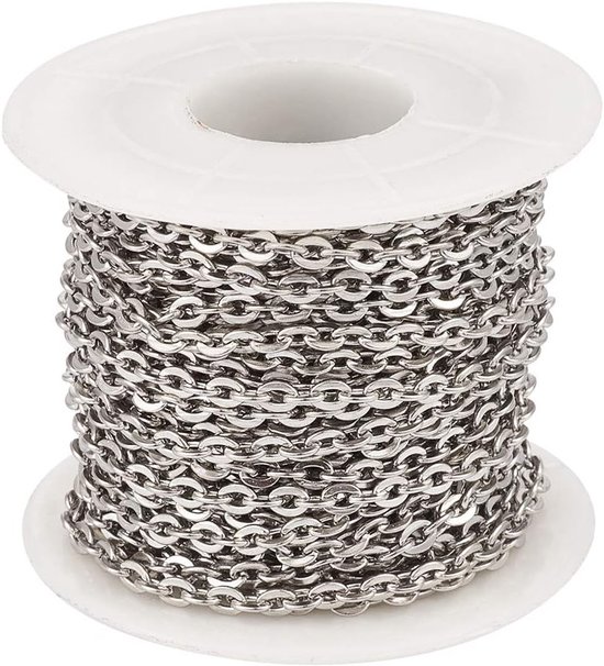 32.8 Voet RVS Platte Ovalen Kabelketting met Spoel - Gelaste Rolo Link Ketting voor Armband en Sieraden Maken - 4x3x0.8mm — afbeelding 5