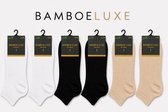 Bamboe Sokken, Sneaker Sokken, 6 paar, Dames en Heren, Kort Sokken, Antibacterieel, 43-46, Beige, Zwart,Wit (mix)