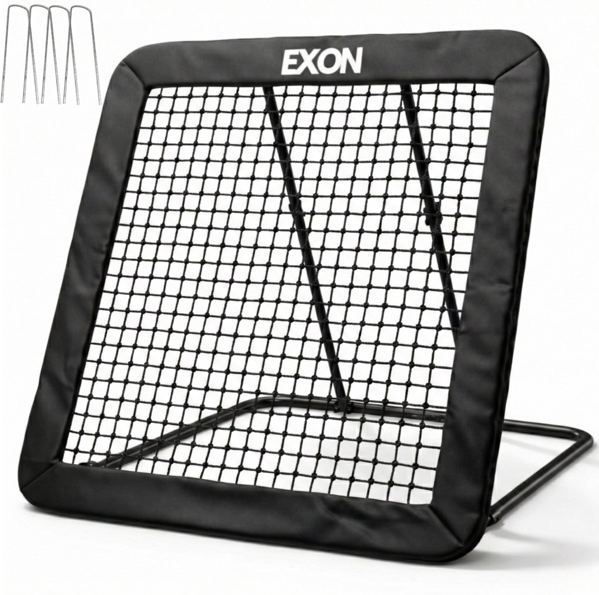 Exon® Verstelbare Rebounder XXL- 124x124cm - Kickback - Tchouck - Inclusief Grondankers - Voetbal Bouncer - Voetbal Trainingsmateriaal - Zwart