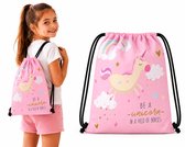 Unicorn Gymtas Kinderen – Roze Zwemtas & Gymtasje met Trekkoord – Lichtgewicht Rugzak voor Meisjes 4-12 Jaar – 33x39 cm