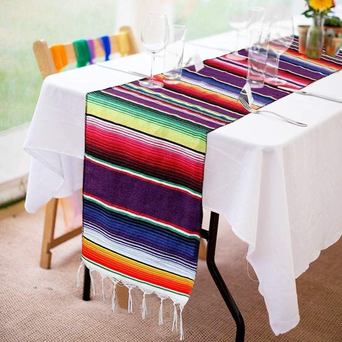 Mexicaanse Serape Tafelloper 35,5 x 213 cm voor Feest en Bruiloft Decoratie