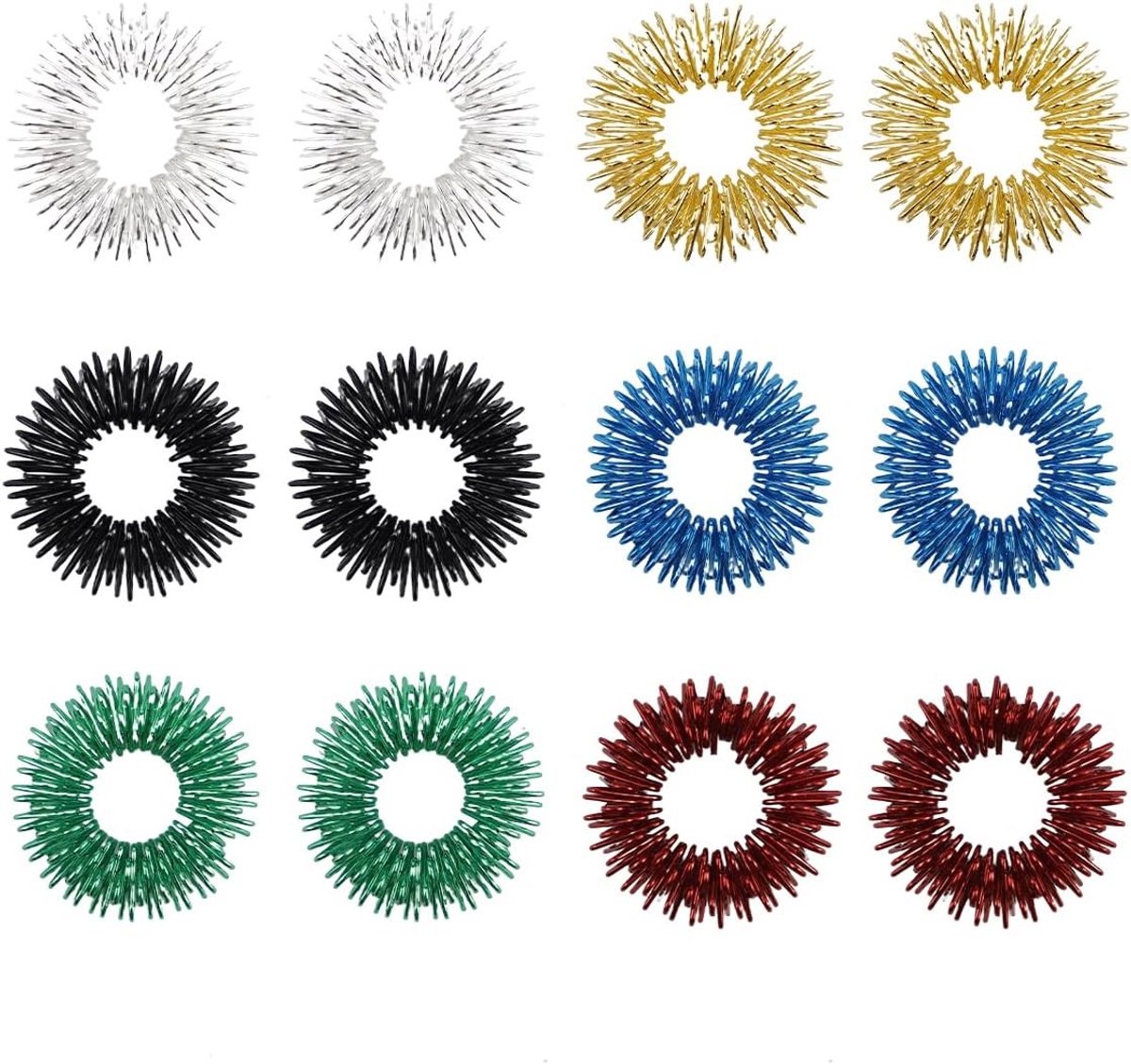 Acupressuurringen set van 12, kleurrijke vingermassageringen voor stressverlichting, sensorische stimulatie en ontspanning voor kinderen en volwassenen