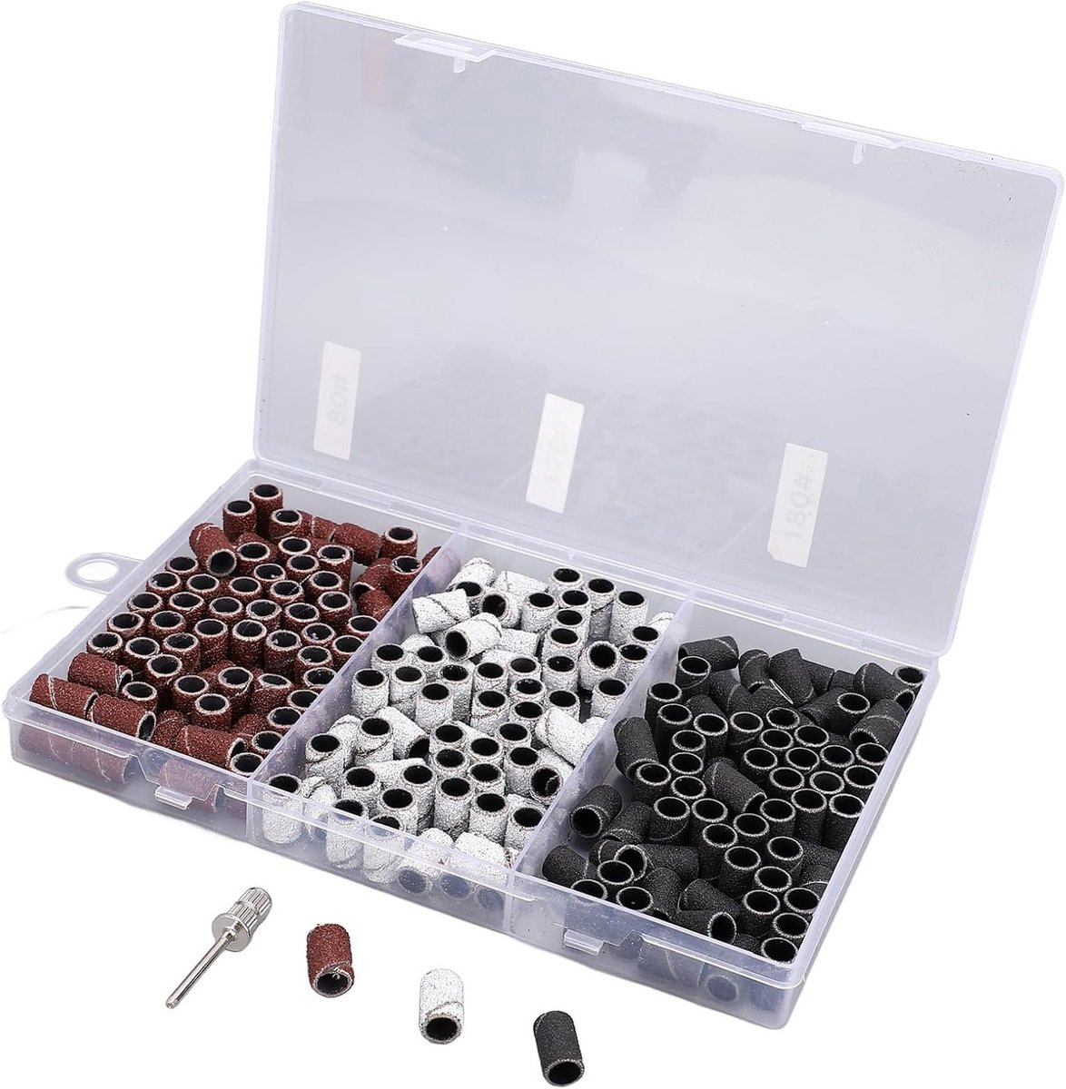 SnelShoppen - 210 Stuks Schuurbanden voor Nagelboor, Nagelboor Bits Schuurcaps Set 80#120#180# met Mandrel Bit voor Manicure en Pedicure