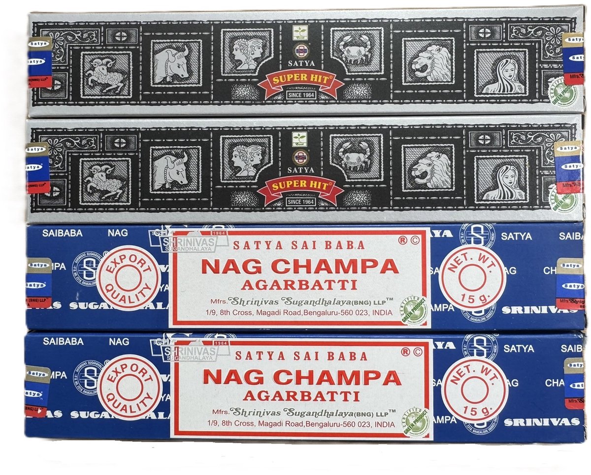 satya - nag champa - superhit - wierook - 4 doosjes