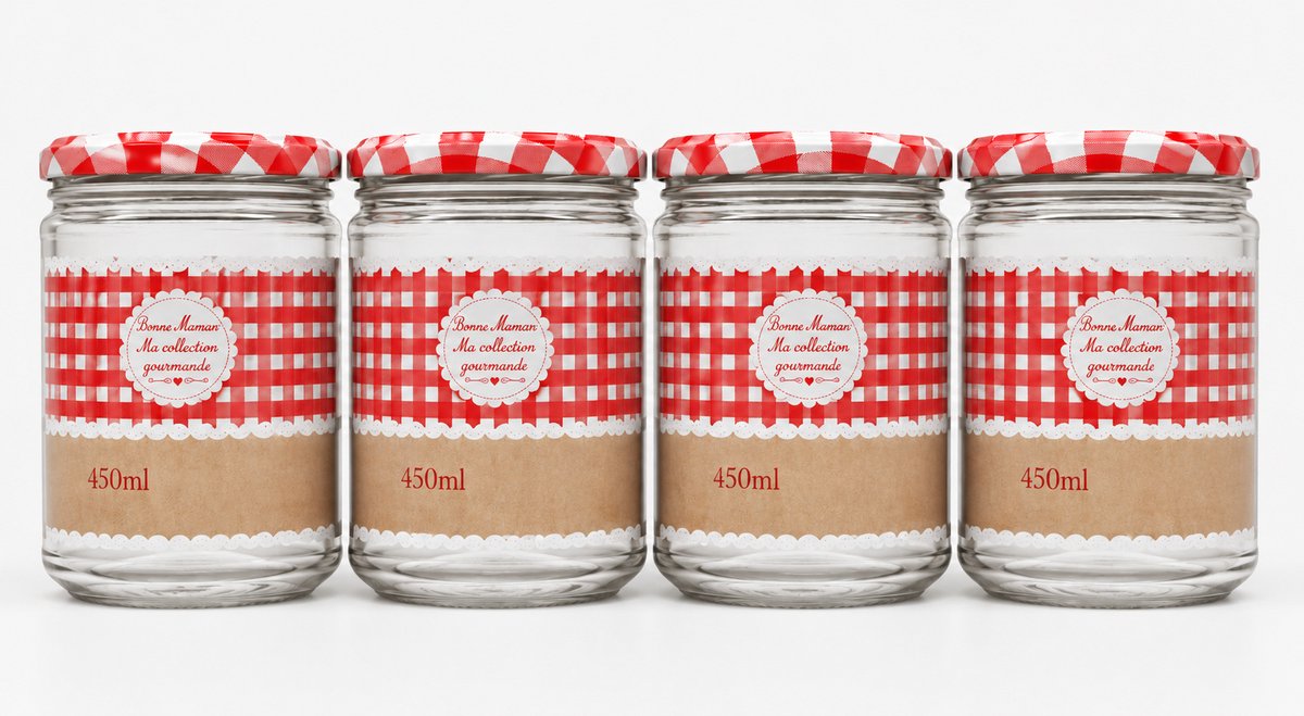 MONTKIARA 4 Stuks Confituurpot 450cc Glas – Grote Glazen Pot voor Jam, Honing en Bewaren
