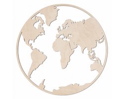 Houten wanddecoratie - Wooden wall decoration | Wereldkaart - wereldbol 95 x 95cm World map - earth globe | Licht hout - Natural wood | Muurdecoratie - Wall art - Design Wandfiguur - Round - Rond - Echt Hout - Real Wood