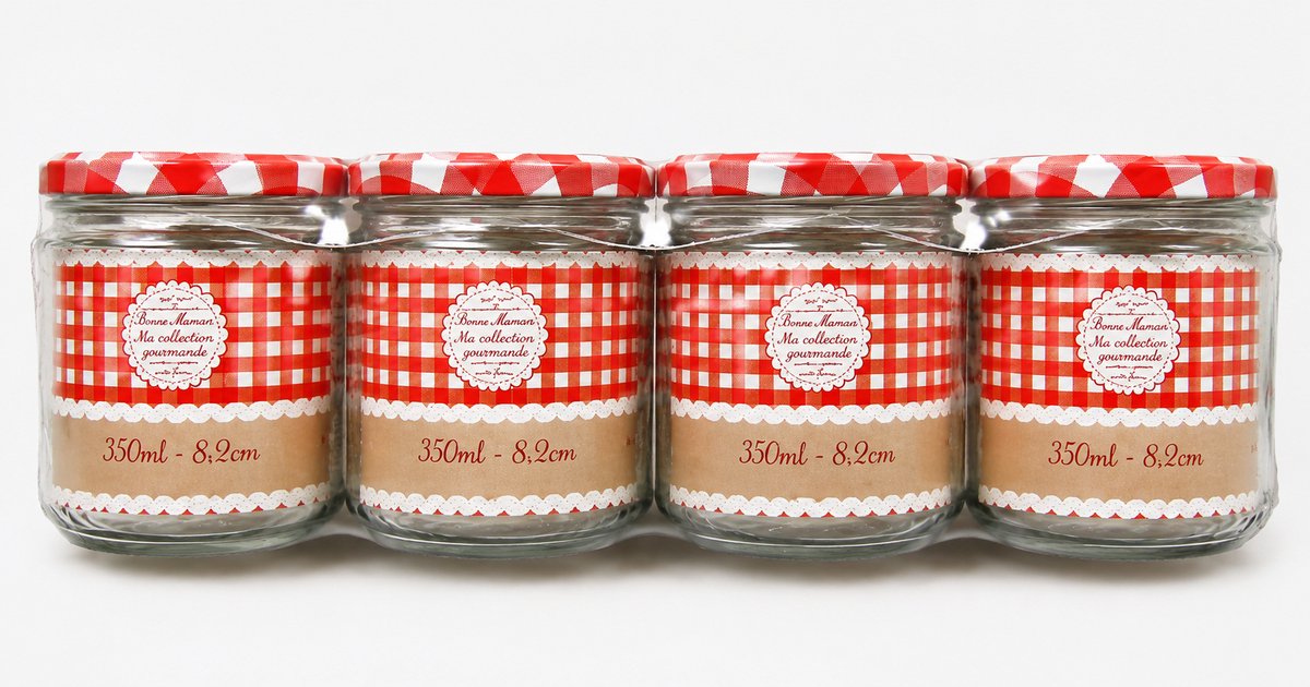 MONTKIARA 4 stuks Confituurpot 350cc Glas – Glazen Bewaarpot voor Jam, Honing en Sauzen