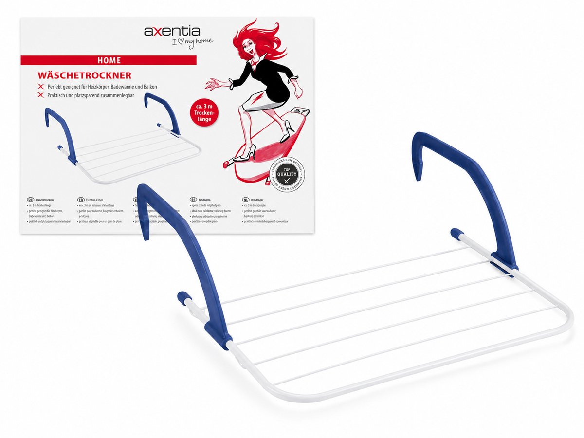 Axentia Hangend Droogrek voor Radiator of Balkon – Opvouwbaar Wasrek – 3 Meter Drooglengte – Wit/Blauw
