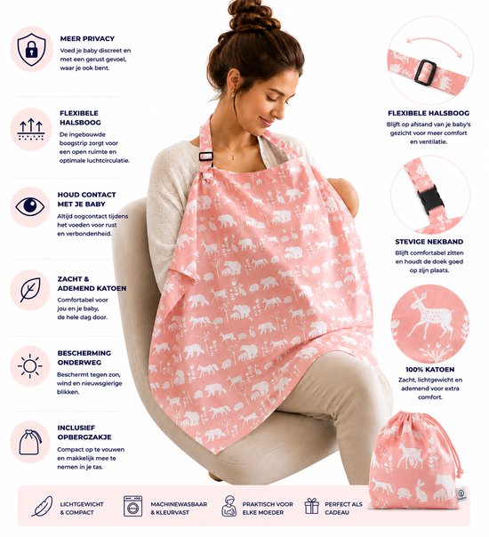 Borstvoedingsdoek - Voedingsdoek - Afschermdoek - Roze Diertjes van Fephas — afbeelding 5