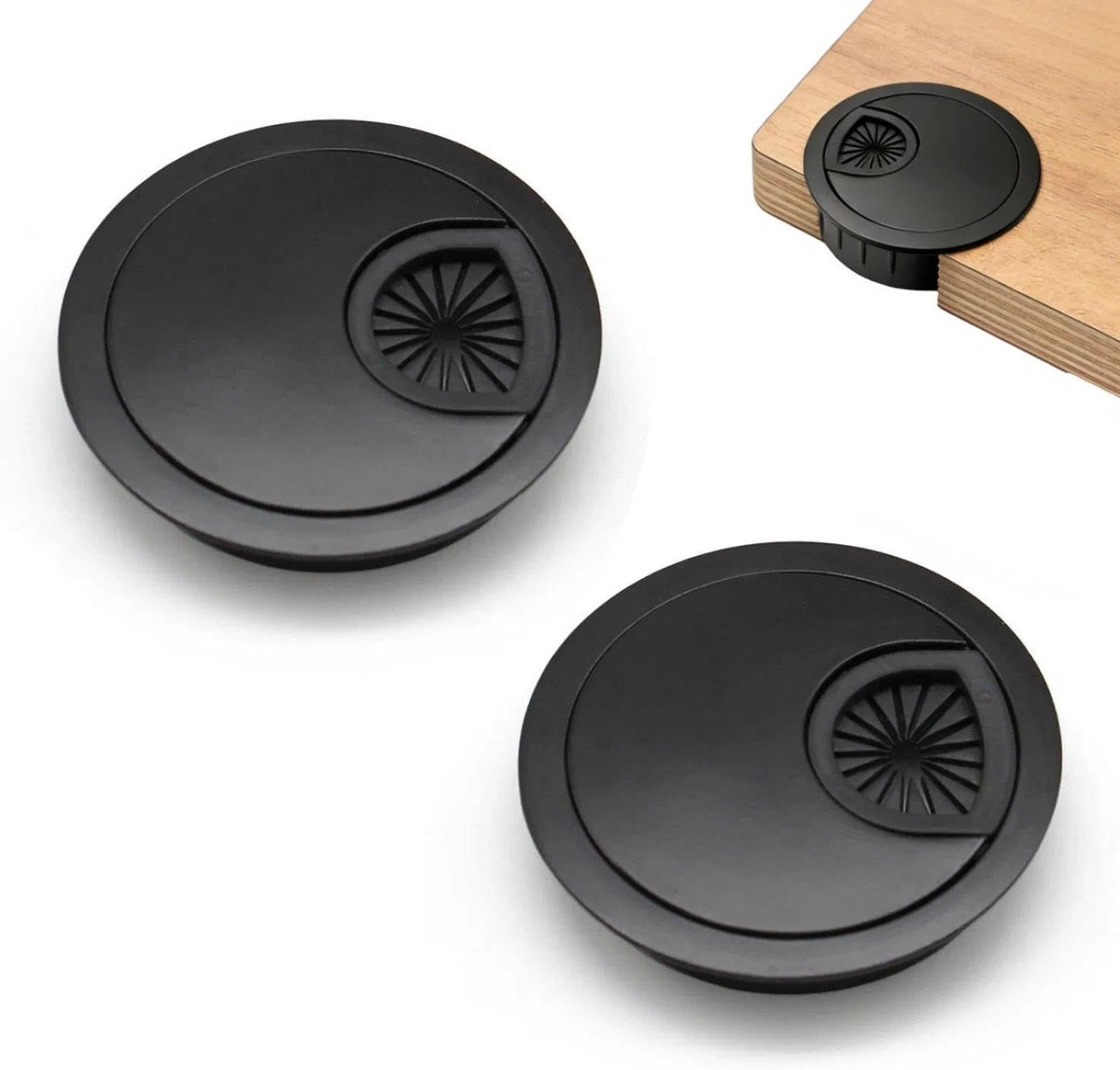 2-Pack 60 mm Kabeldoorvoer voor Bureau, Kantoor en Werkoppervlak - Zwart, Organiseer Kabels en Vermijd Rommel
