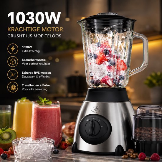 Blender - 2 in 1 - Extra sterk - Mixer - 1030W - POWER - Professioneel - Keukenmixer - Ice crusher - Metaal - Glas - Notenmixer - BESTSELLER - LIMITED EDITION van Merkloos — afbeelding 4