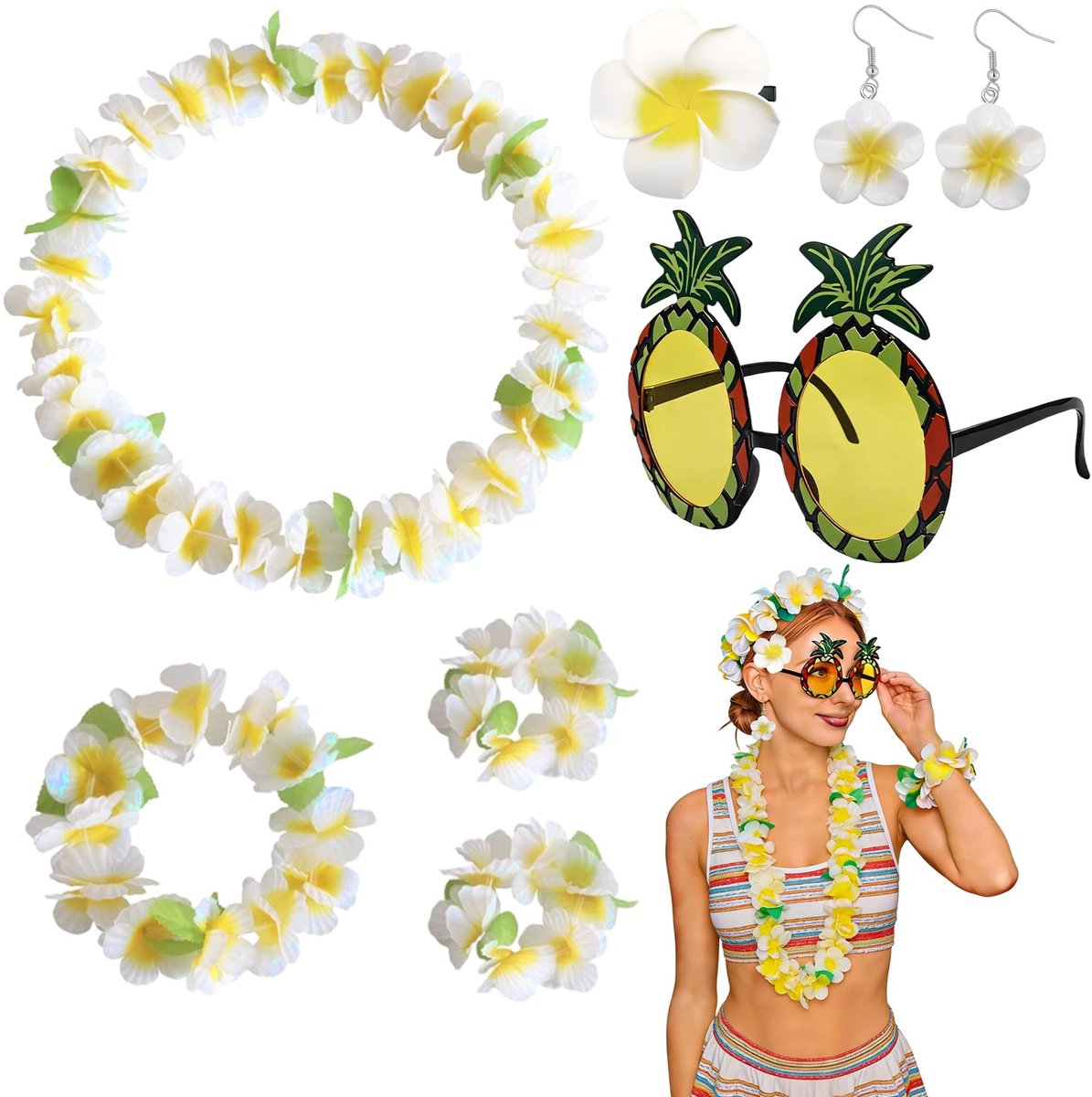 Originap Hawaii feestkostuum, 3-delig Hawaii feestaccessoire