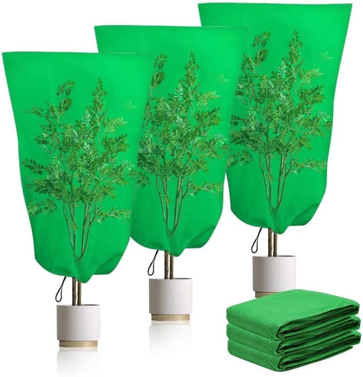 Pack van 3 plantbescherming - 80 x 100 cm - winterbescherming - vorstbescherming - plantbeschermzak met terugtrekkoord - herbruikbare vorstbeschermhoes voor planten