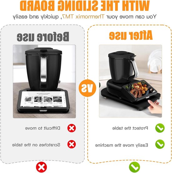 Bamboe Sliding Board voor Thermomix TM7 - 360° Wielen, Antislip Rubber Voeten en Veilig Stopmechanisme voor Eenvoudig Verplaatsen van de Keukenmachine — afbeelding 2