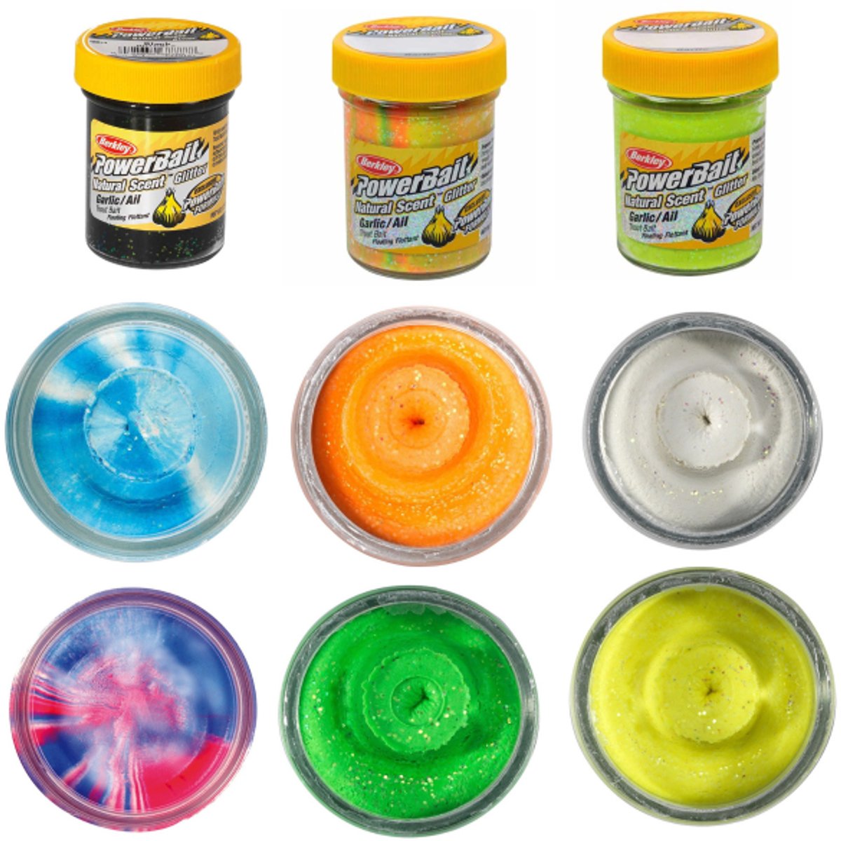 Powerbait EU NTGL Trout Bait Garlic 50g – Foreldeeg met Knoflookgeur en Glitter - Kleur : Garlic Blue Glitter
