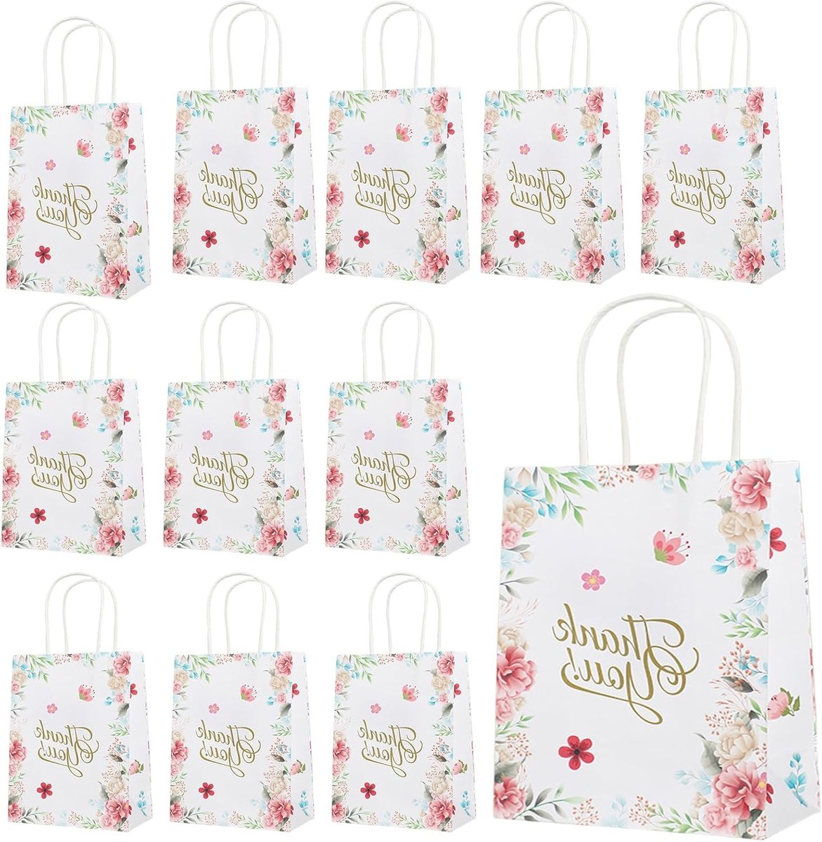 12 Stuks Bedanktasjes voor Kinderen, Verjaardagscadeautasjes, Papieren Tasjes met Handvat voor Feestjes, Bruiloften en Meer, 15x8x21cm