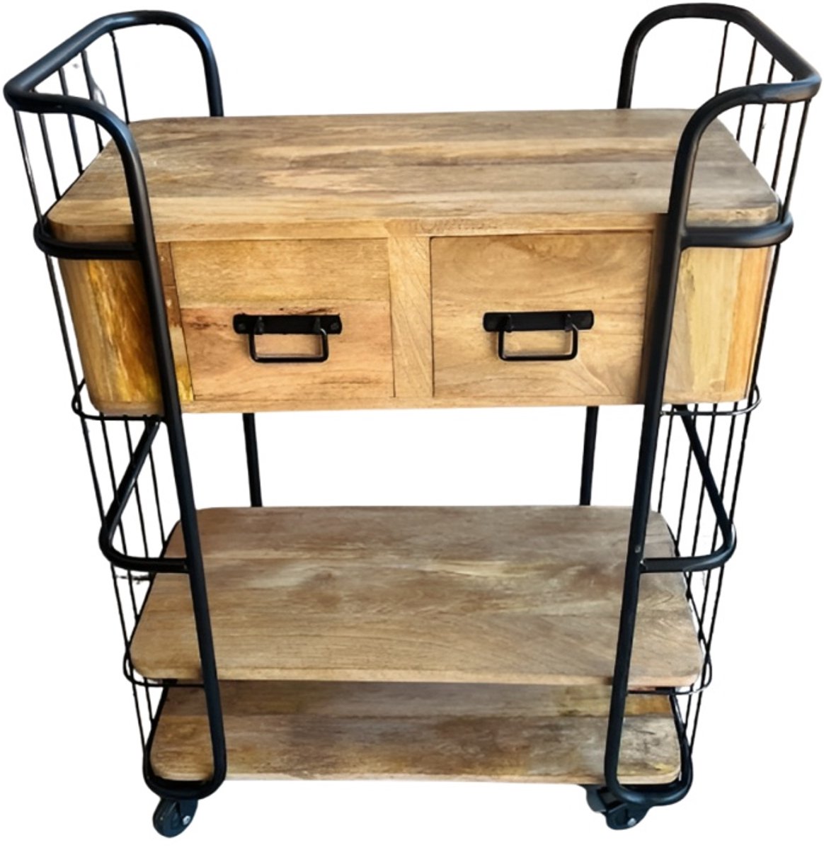 Keukentrolley van Mangohout en Metaal - Keuken Organizer - Trolley - Industrieel - Serveertafel - 110 cm hoog